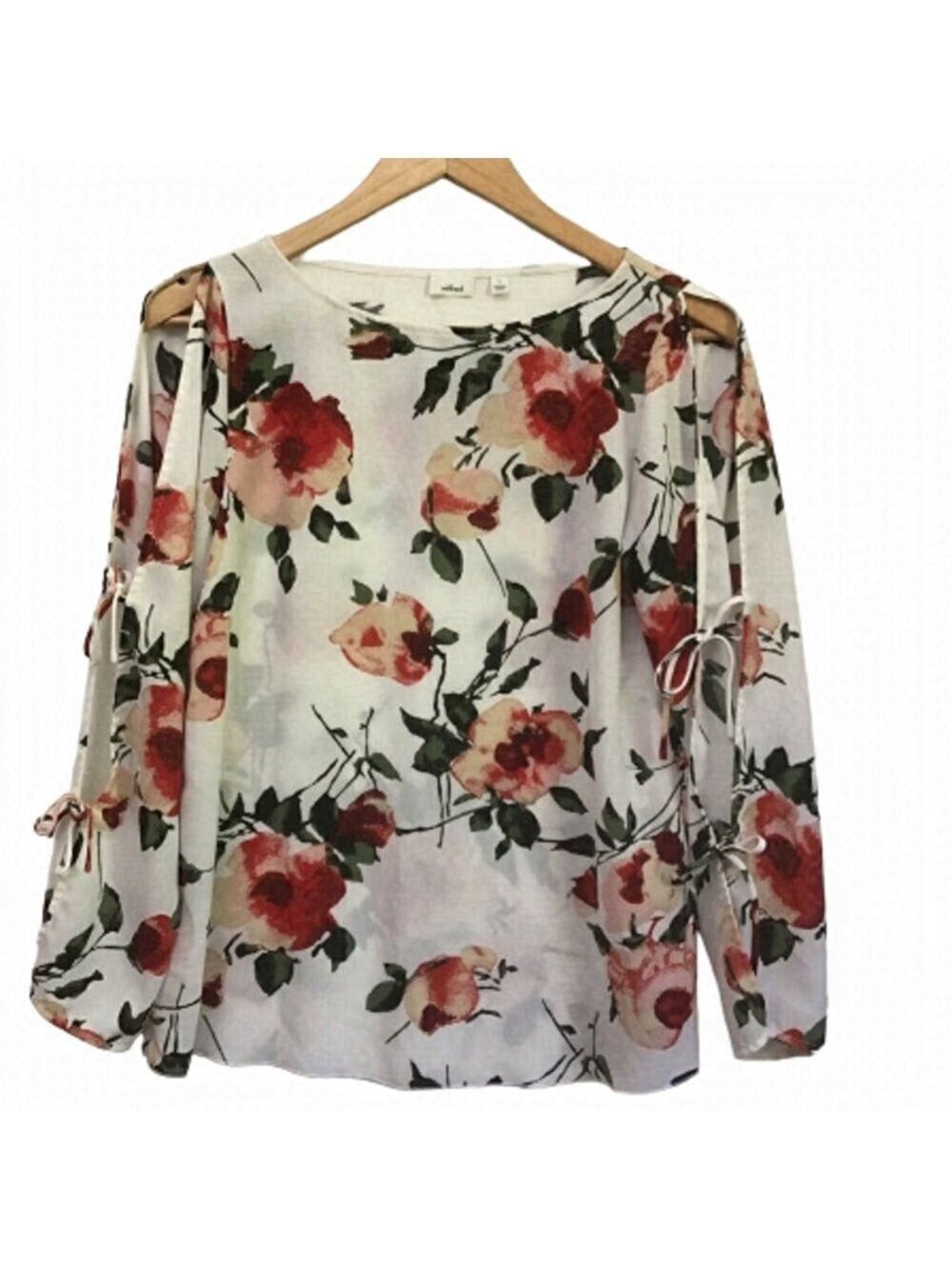 WILFRED white floral blouse Grandmacore silky open arm long sleeve small